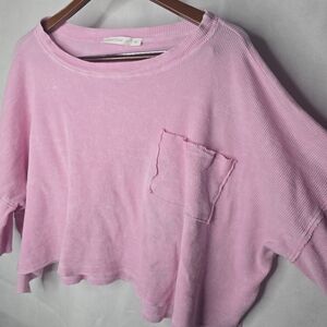 Altar'd State Crop Top Pink Waffle Knit Slouchy Oversized Distressed Grunge XL